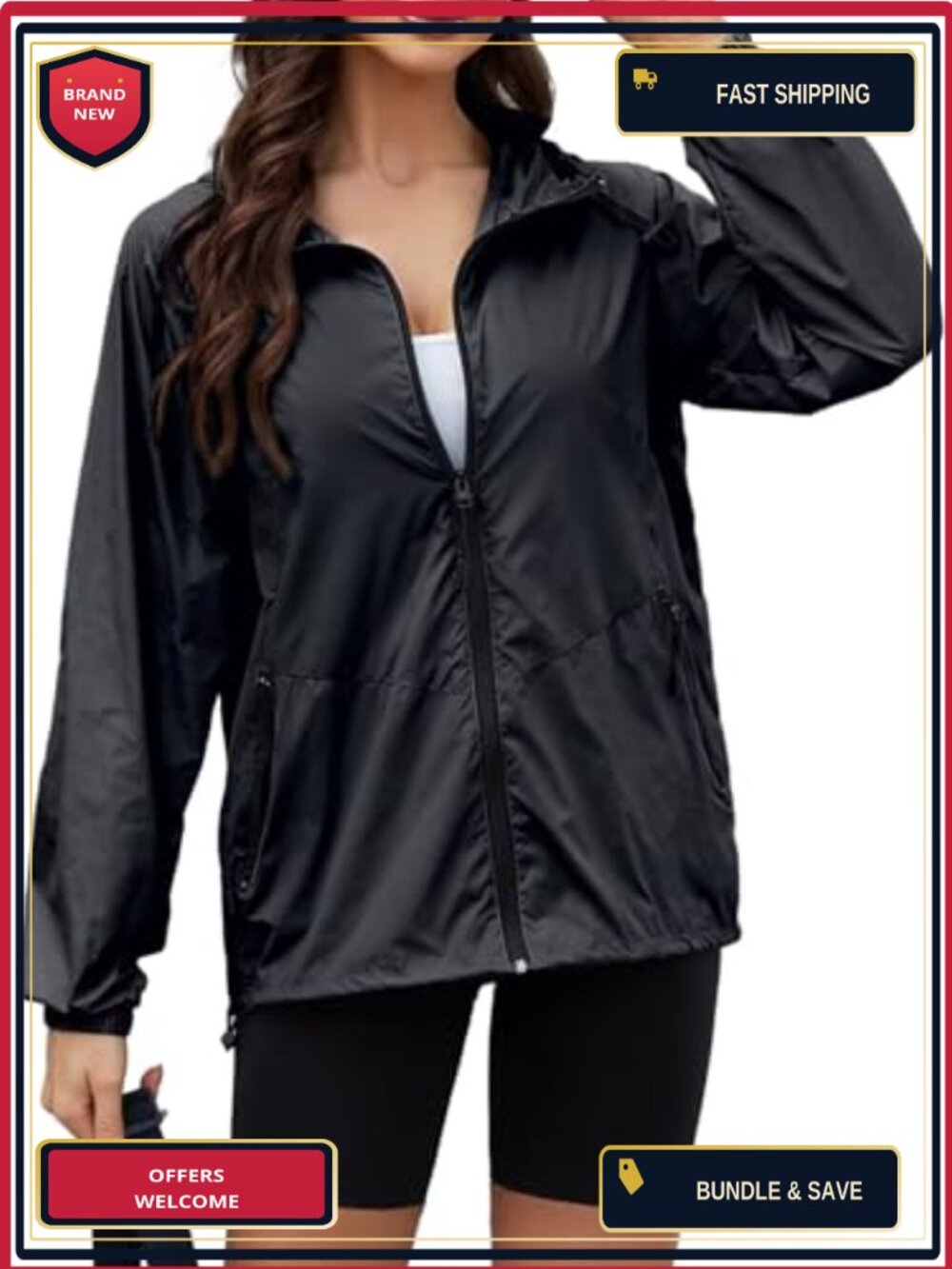 Lightweight Waterproof Rain Jacket Women Packable Travel Windbreaker
